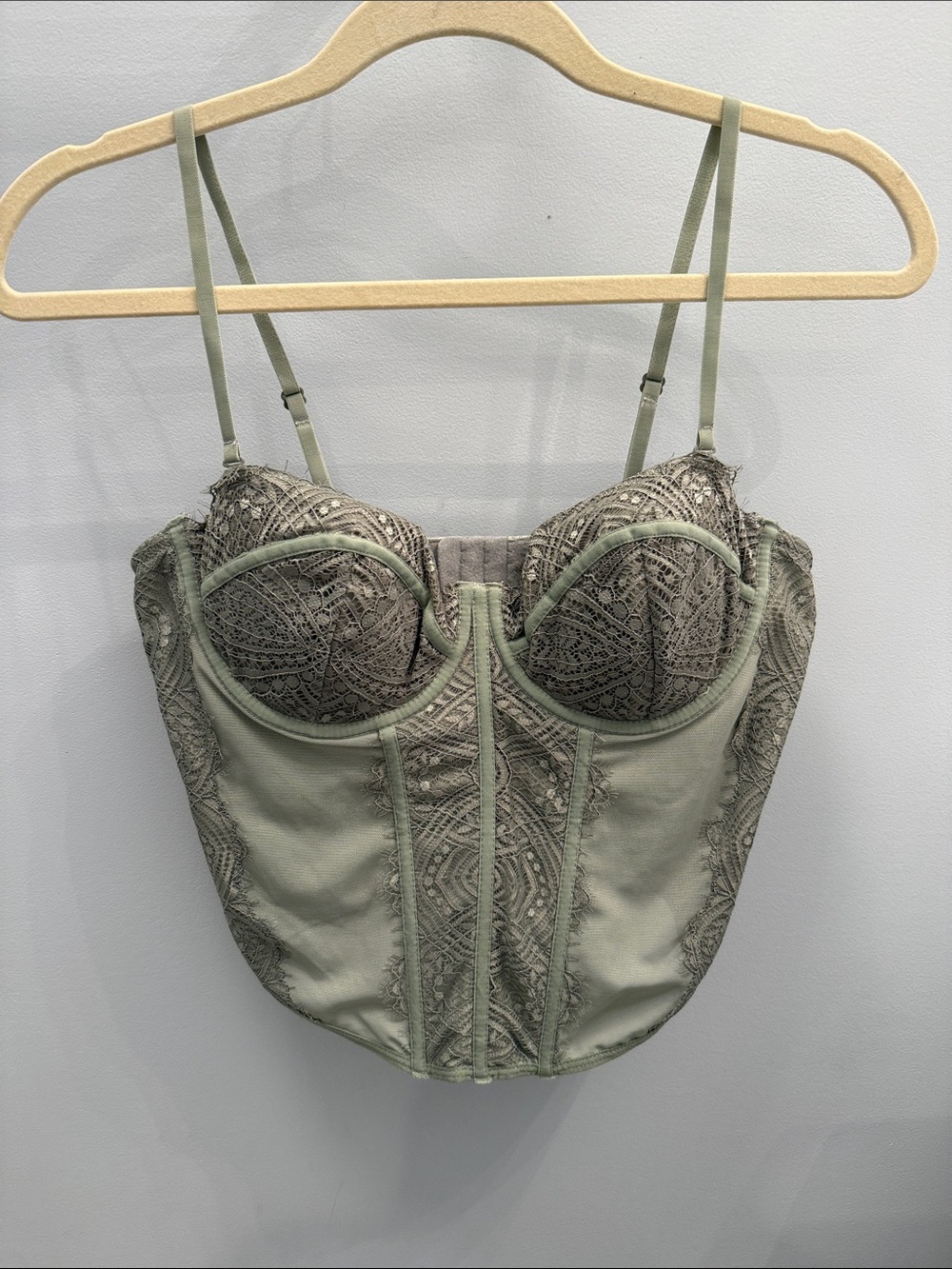Garage Sage Green Lace Bustier Top